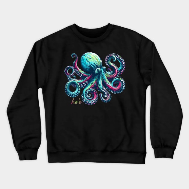 Vivid Colors Octopus - He'e in Hawaiian Crewneck Sweatshirt by Organicgal Graphics